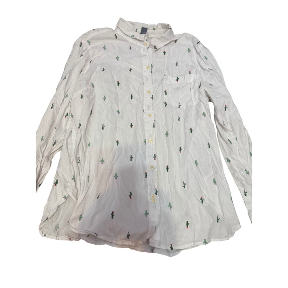 Old Navy The Classic Shirt White Cactus Print Button Down - Women's L